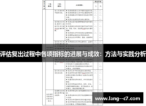 评估复出过程中各项指标的进展与成效：方法与实践分析